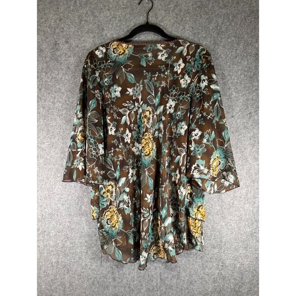 Unbranded Blouse Women XL V Neck Brown Semi‎ Sheer Floral Whimsigoth Y2K - Picture 4 of 5